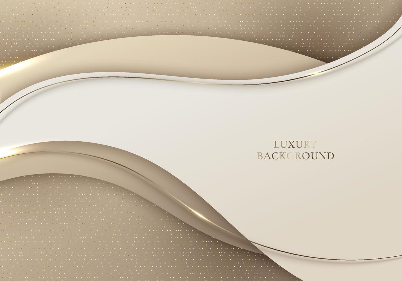 3D modern luxury template design white, light brown curved shapes and golden glitter line light sparking on brown background vector