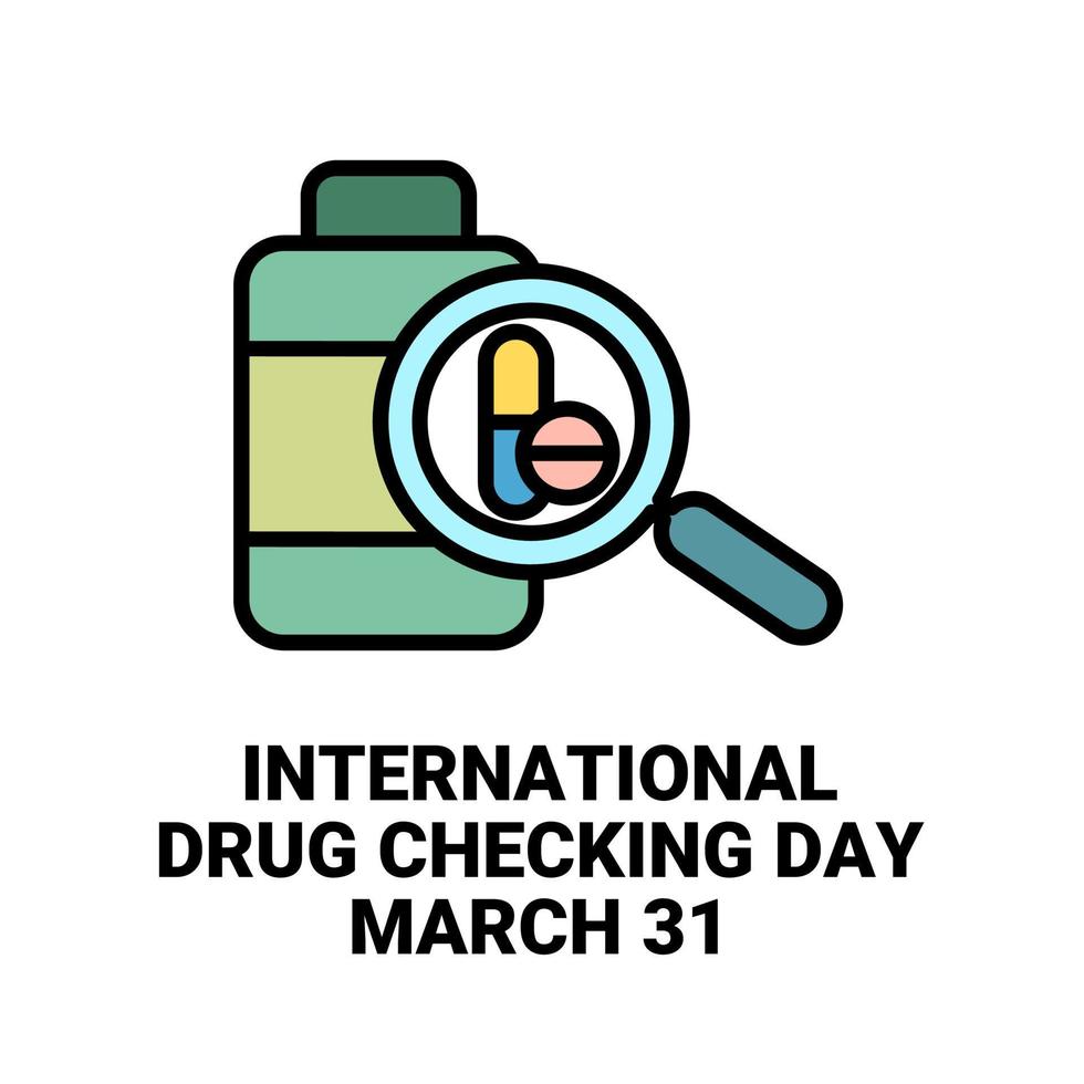 Vector illustration, pharmacy examination expert identifying pills. Testing, verifying and determining the quality of medicinal ingredients, concept for international drug checking day.