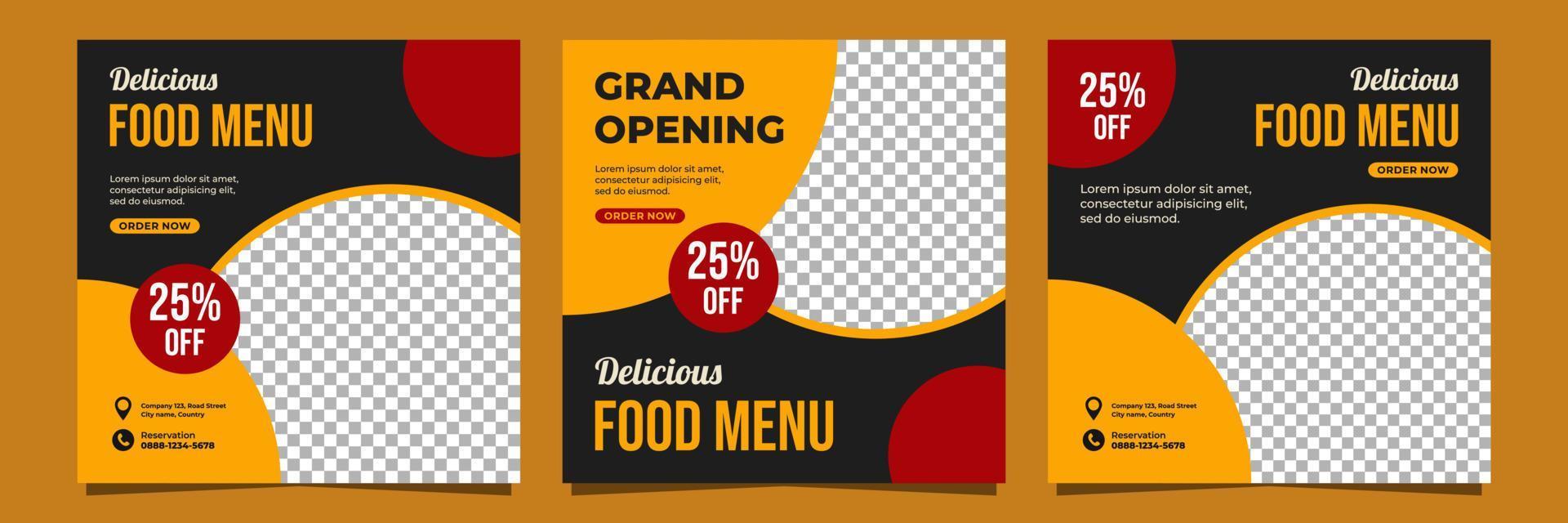 Delicious food menu social media banner template design vector