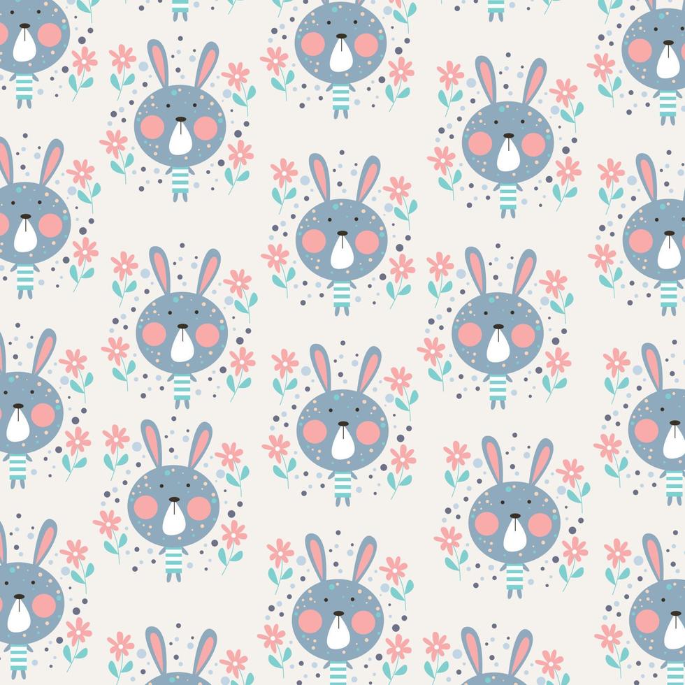 pattern of cute grey bunnies on background with floral elements. suitable for home background design, love cards, blankets, nursery, poster, birthday greeting card and gift wrapping vector