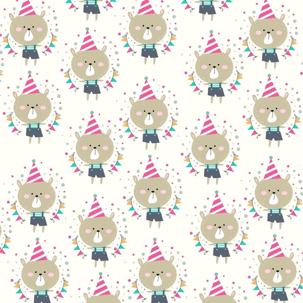 Neat pattern with cute bear vector in doodle style, Funny quotes about birthday bear character. Hand drawn cartoon texture. Ideal for children's or baby's textiles, fabrics, bedding, t-shirt prints.