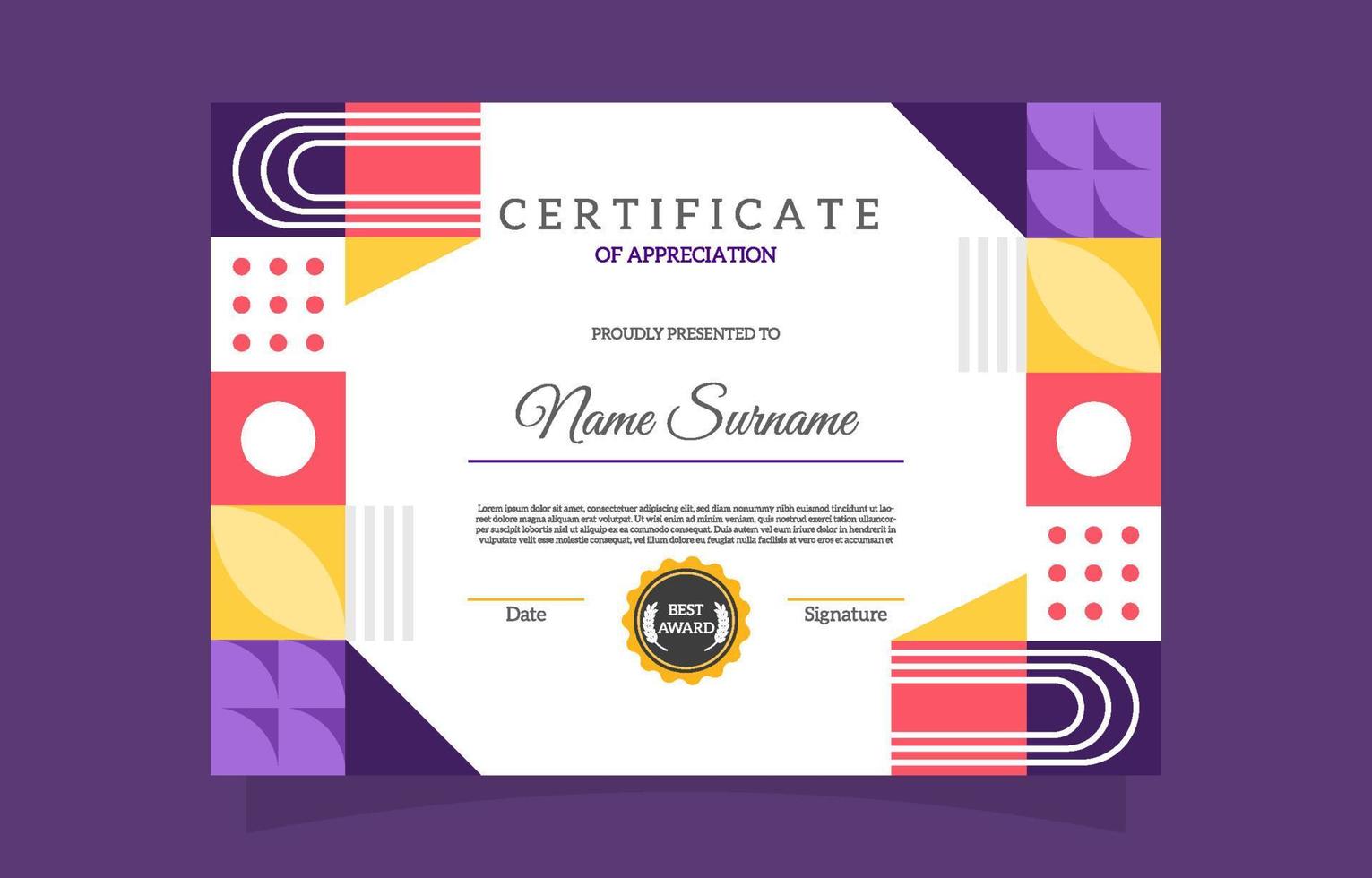Abstract Colorful Seminar Certificate Template vector