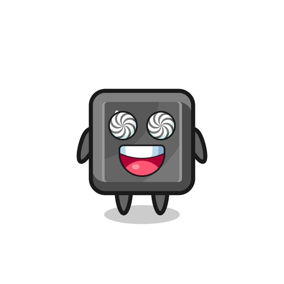 cute keyboard button character with hypnotized eyes vector