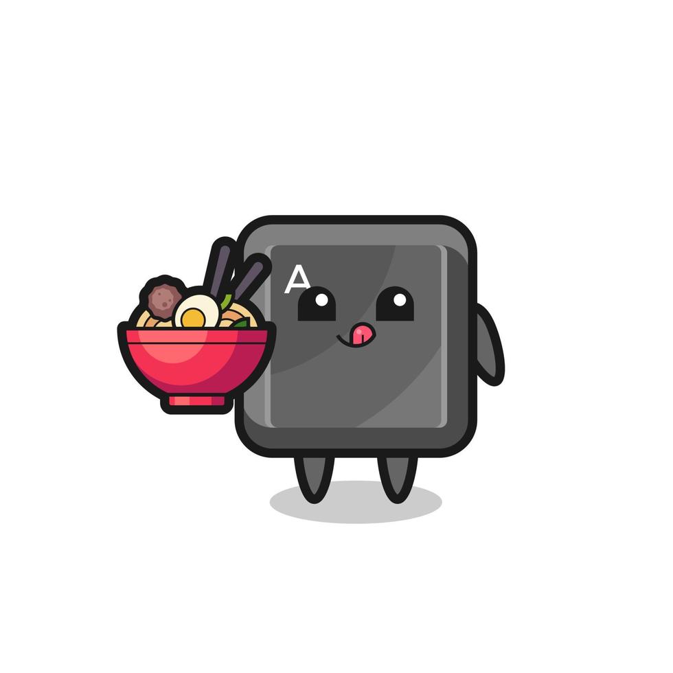 cute keyboard button character eating noodles vector