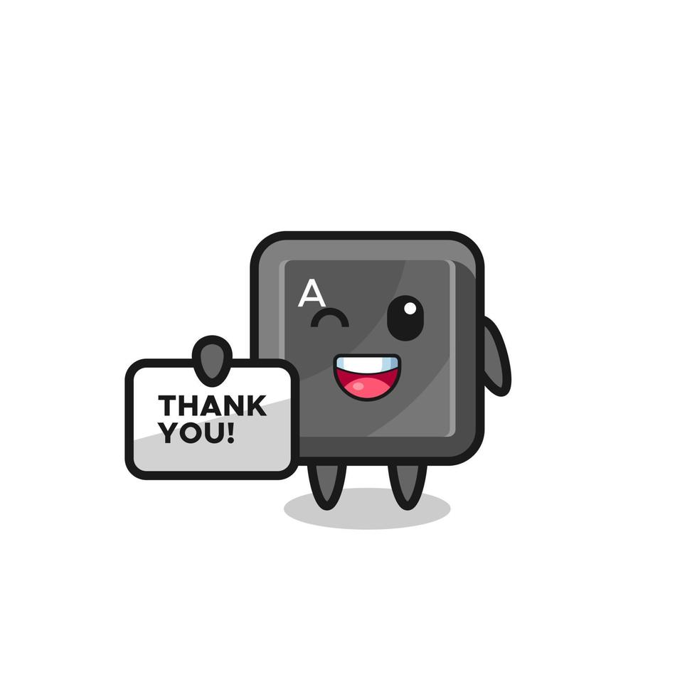 the mascot of the keyboard button holding a banner that says thank you vector