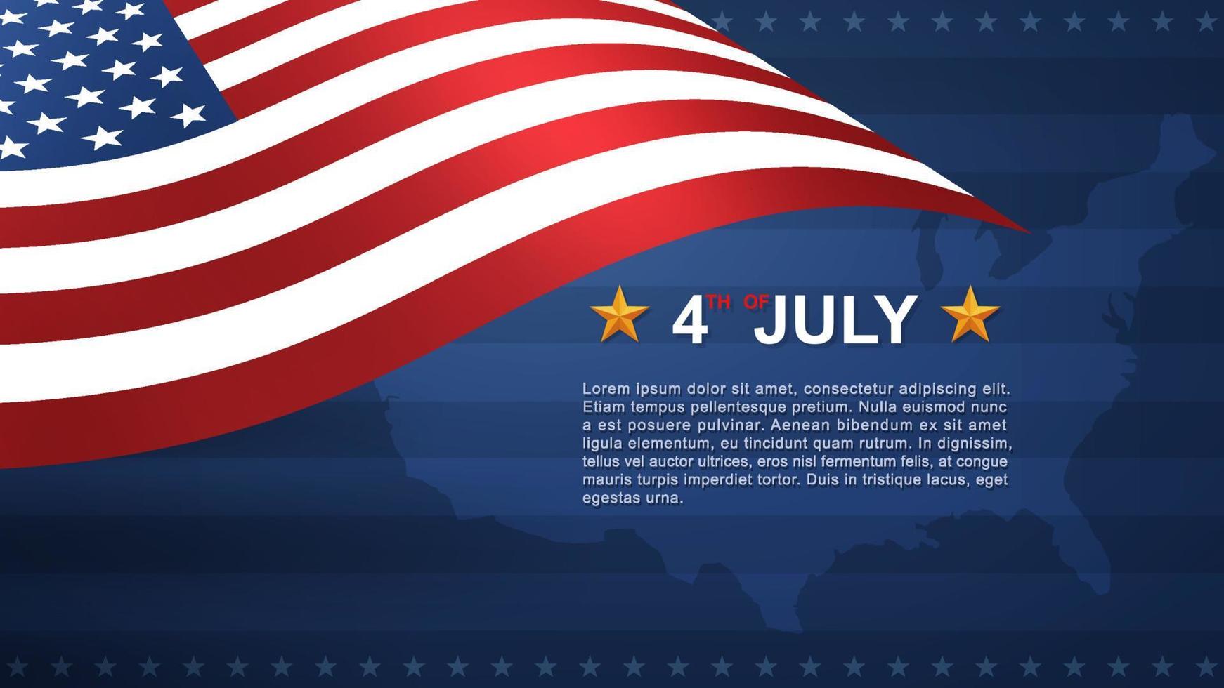 4th of July background for USA Independence Day with blue background and American flag. Vector. vector