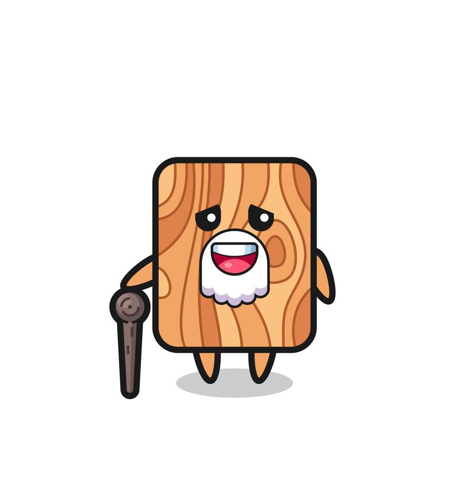 cute plank wood grandpa is holding a stick vector