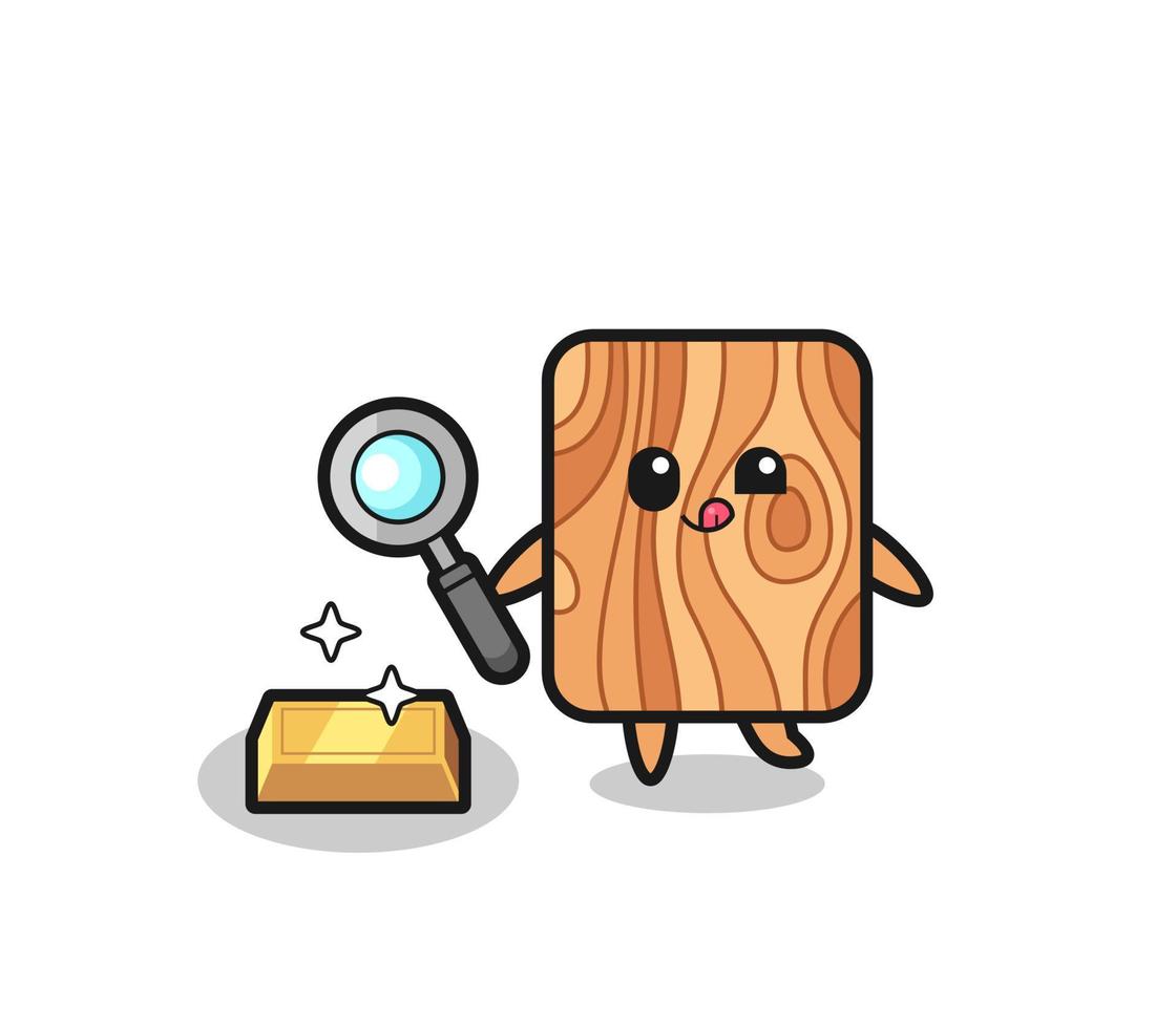 plank wood character is checking the authenticity of the gold bullion vector