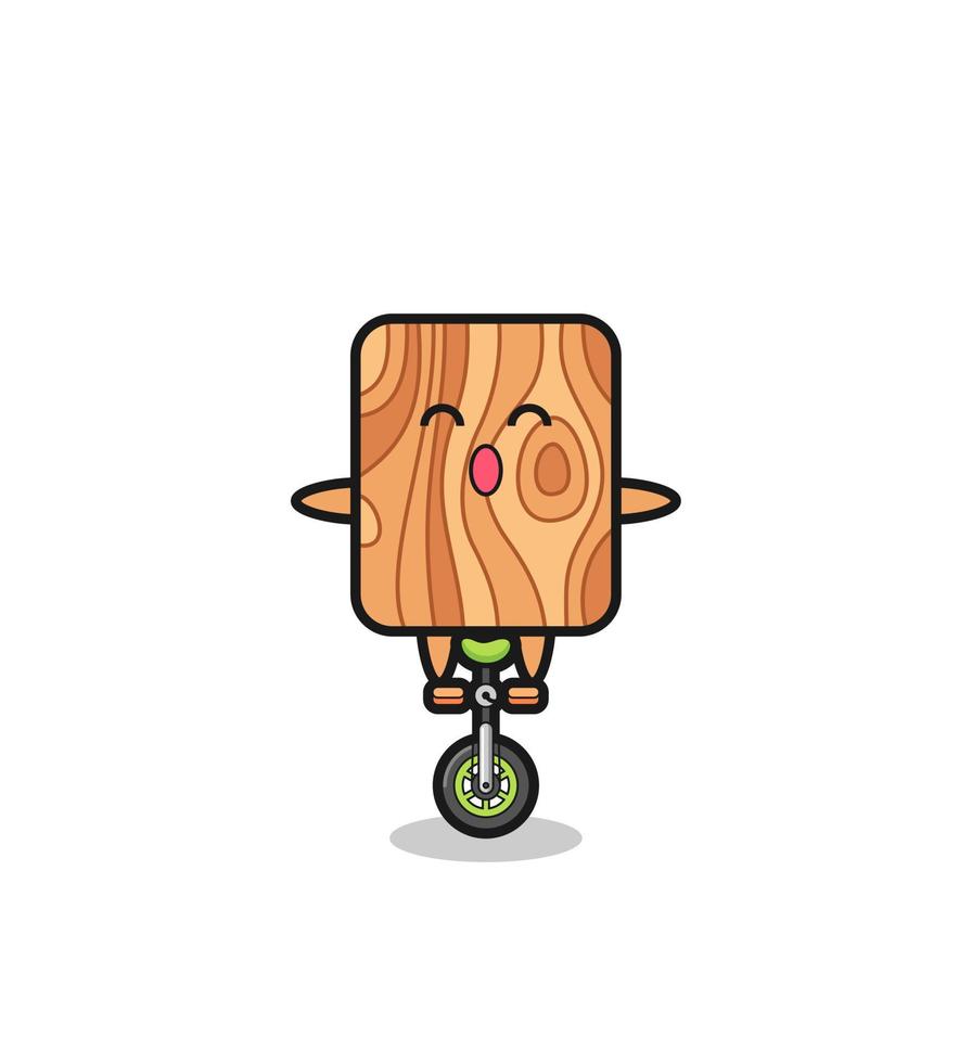 The cute plank wood character is riding a circus bike vector