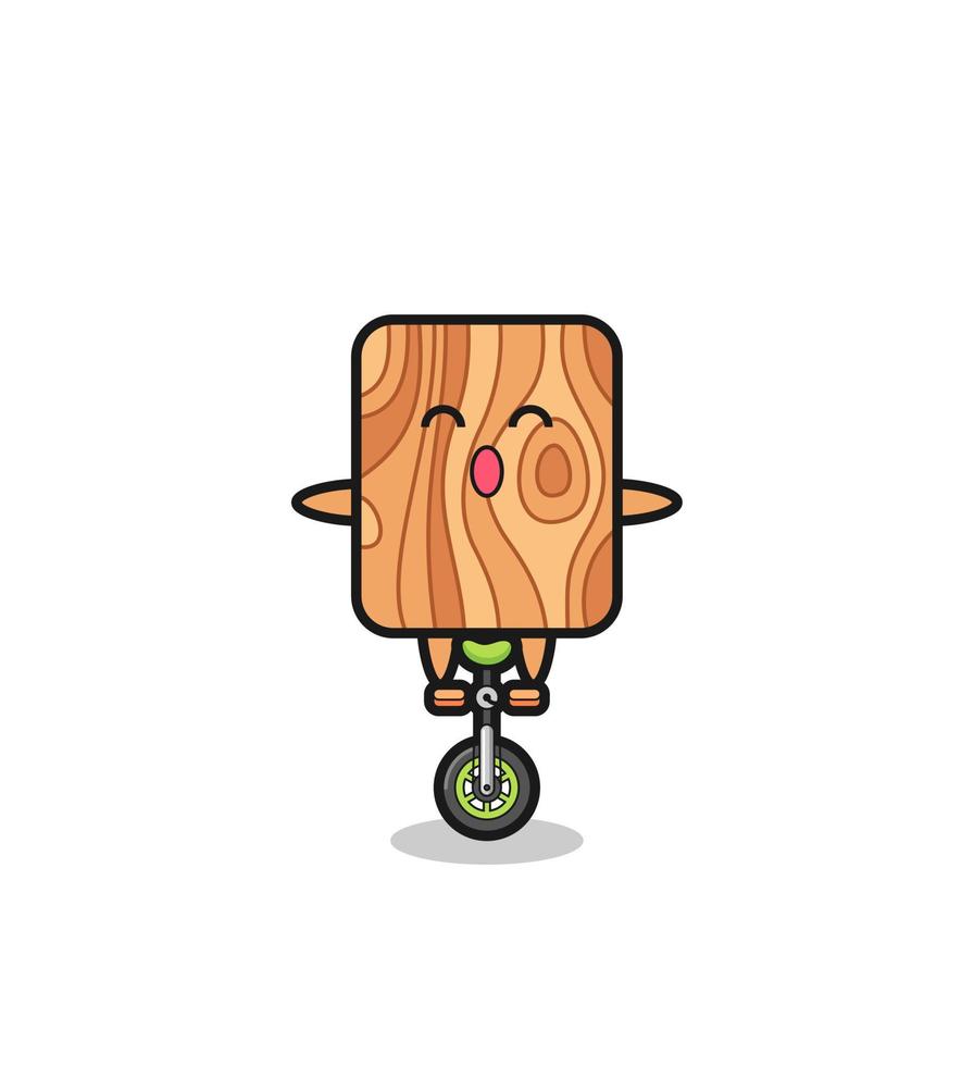 el lindo personaje de tablones de madera está montando una bicicleta de circo vector