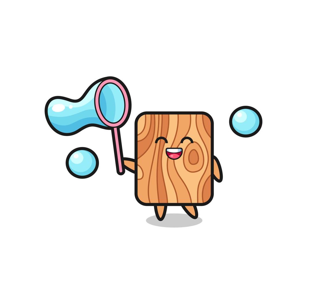 happy plank wood cartoon playing soap bubble vector