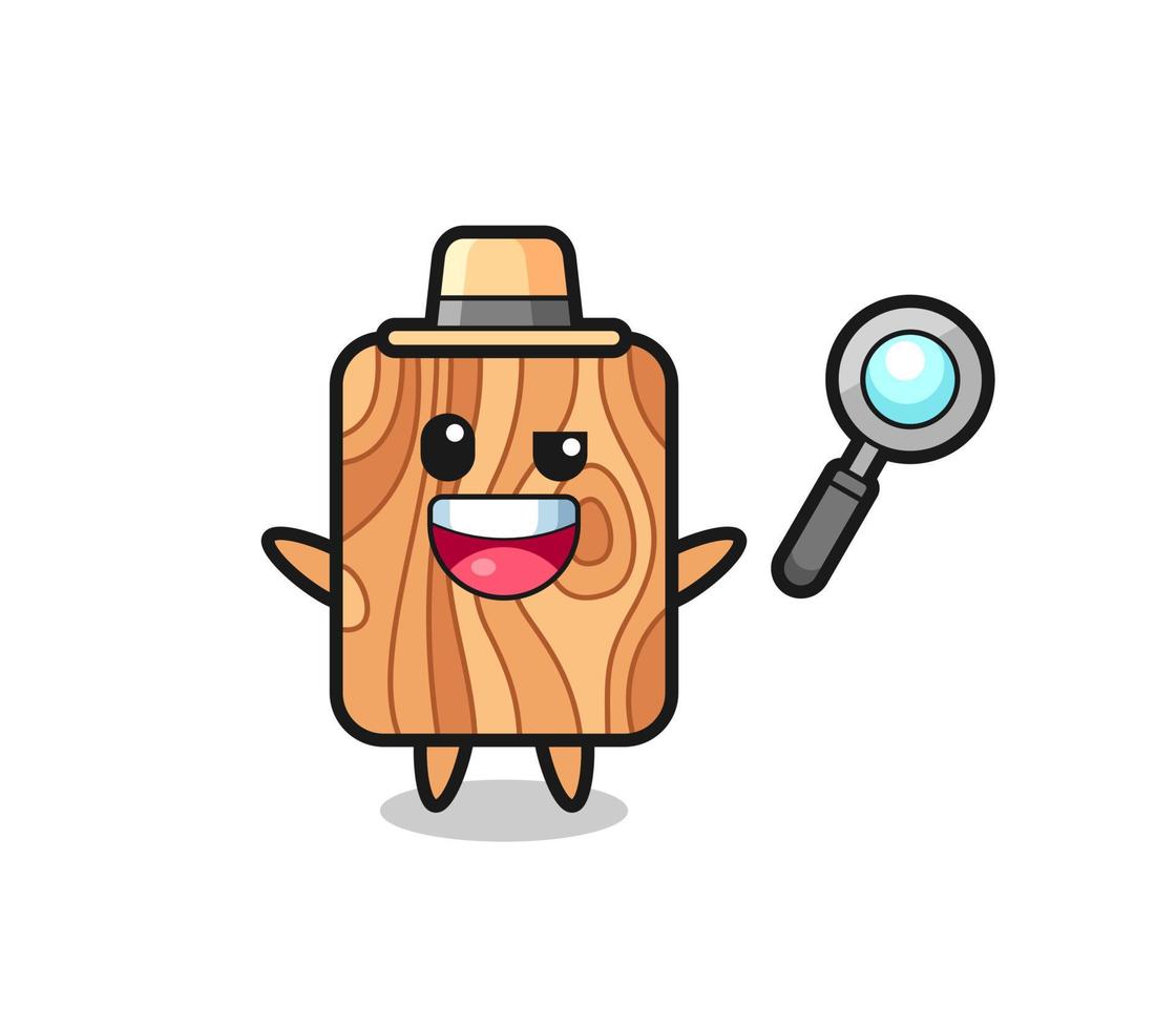 ilustración de la mascota de tablones de madera como detective que logra resolver un caso vector