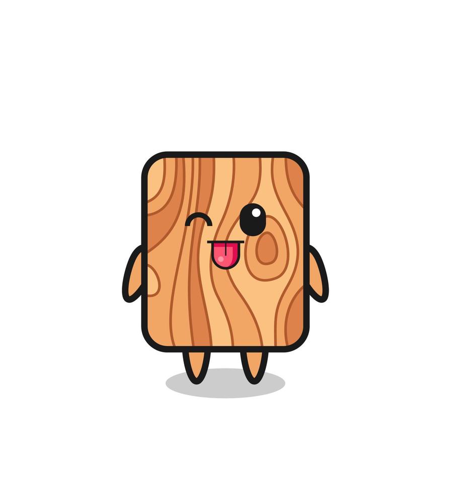 lindo personaje de tablón de madera con expresión dulce mientras saca la lengua vector