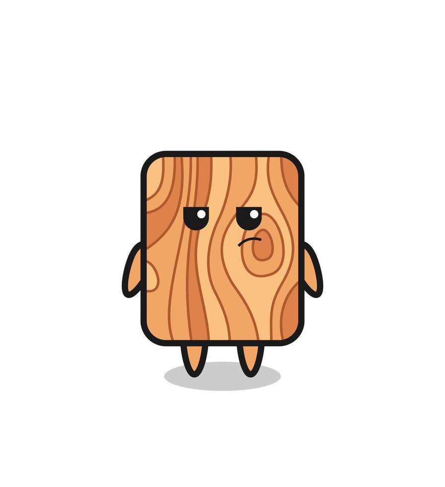 lindo personaje de tablón de madera con expresión sospechosa vector