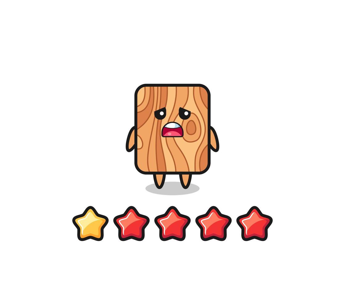 la ilustración de la mala calificación del cliente, el lindo personaje de tablón de madera con 1 estrella vector