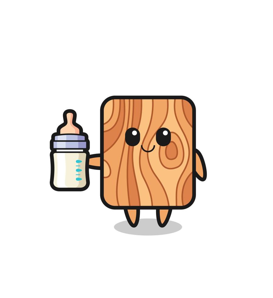 personaje de dibujos animados de madera de tablón de bebé con botella de leche vector