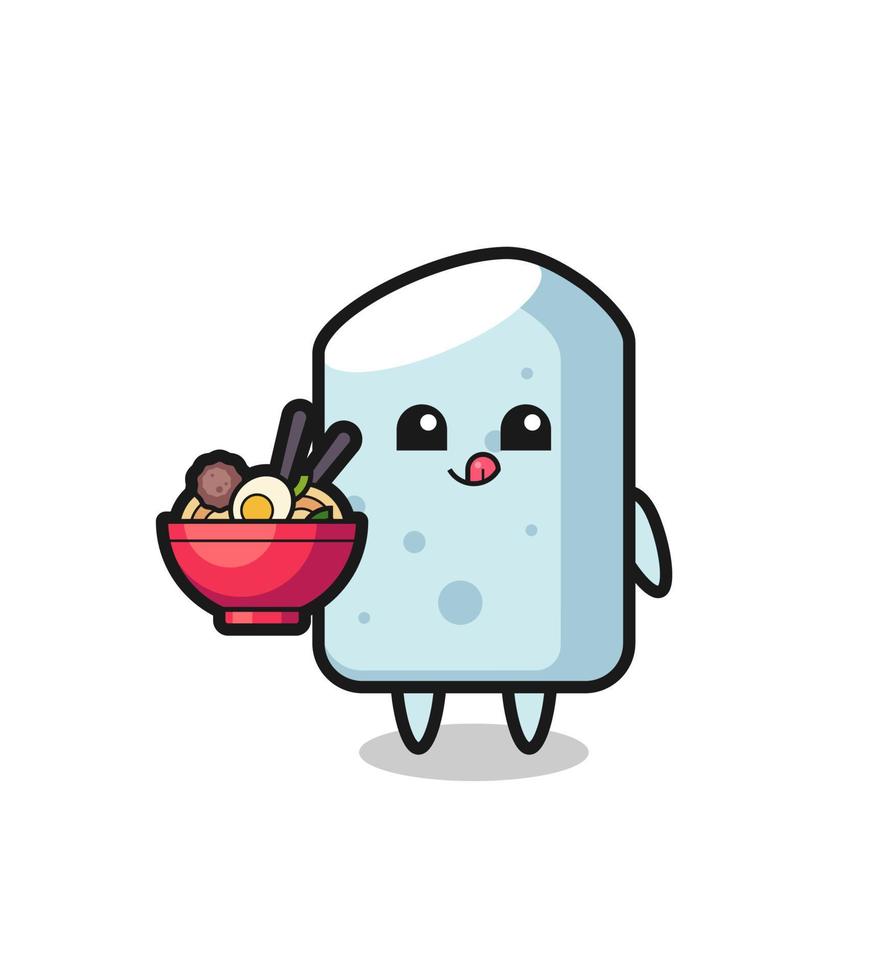 lindo personaje de tiza comiendo fideos vector