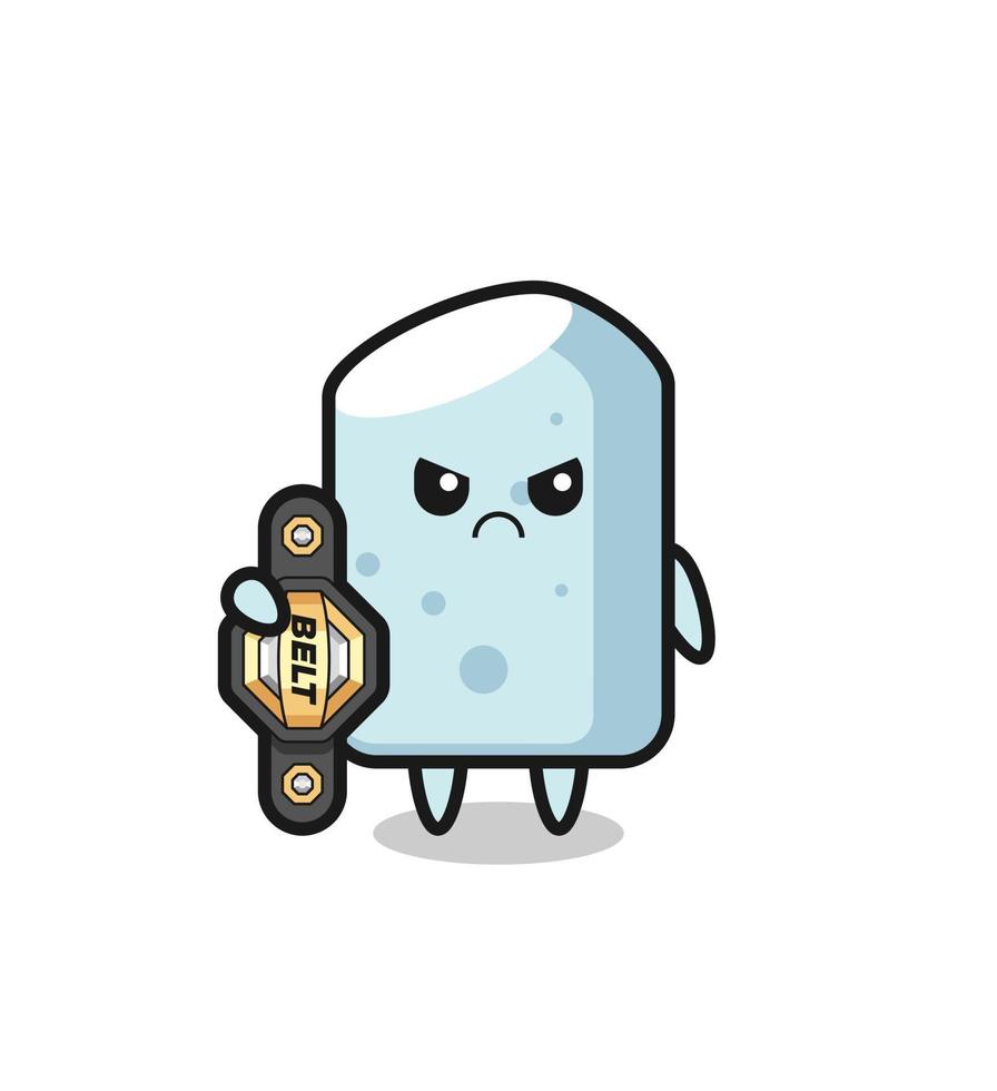 chalk mascot character as a MMA fighter with the champion belt vector