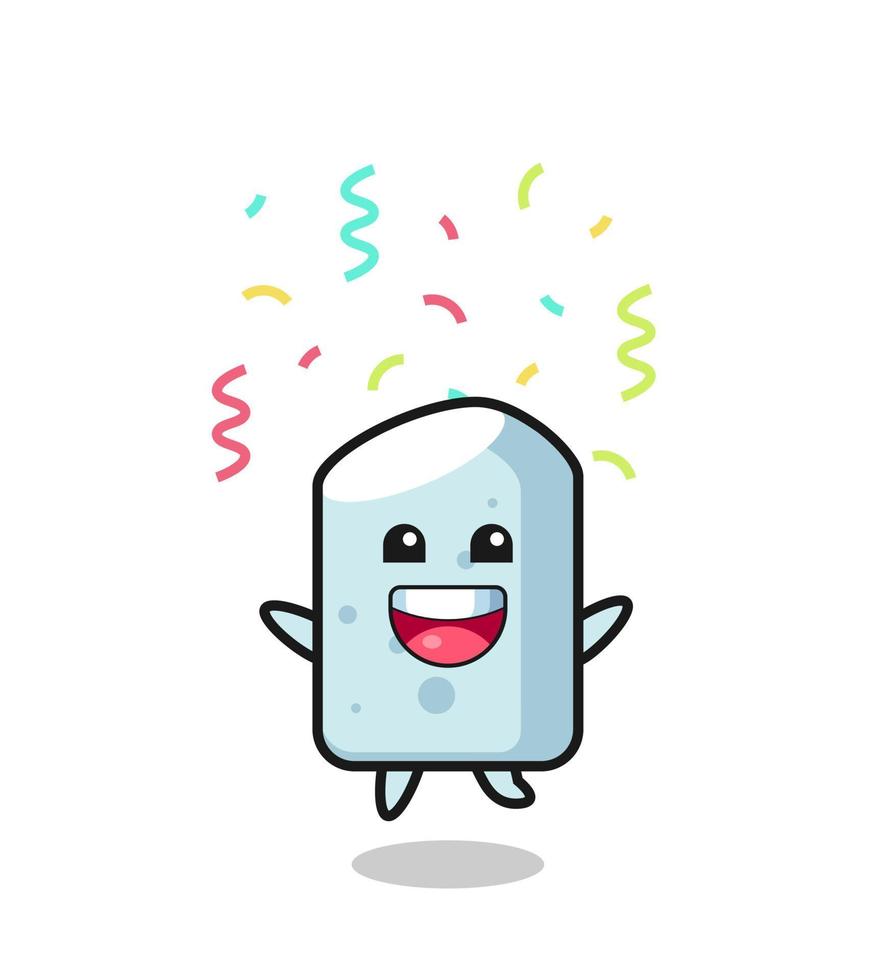 happy chalk mascot jumping for congratulation with colour confetti vector