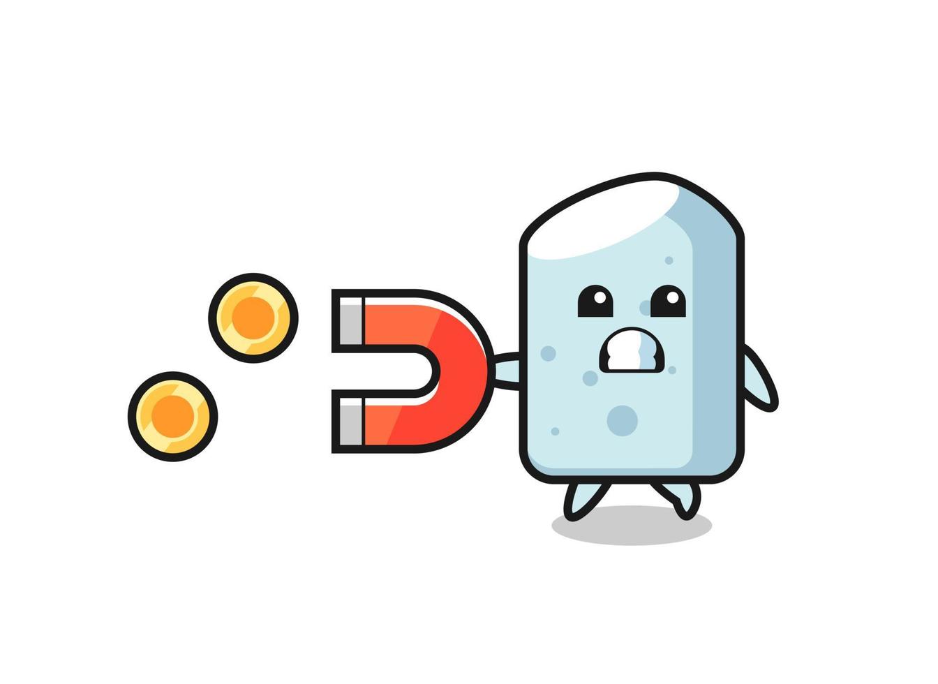 the character of chalk hold a magnet to catch the gold coins vector