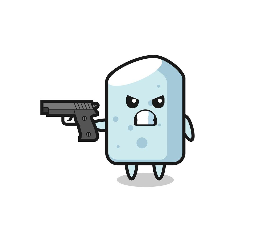 the cute chalk character shoot with a gun vector