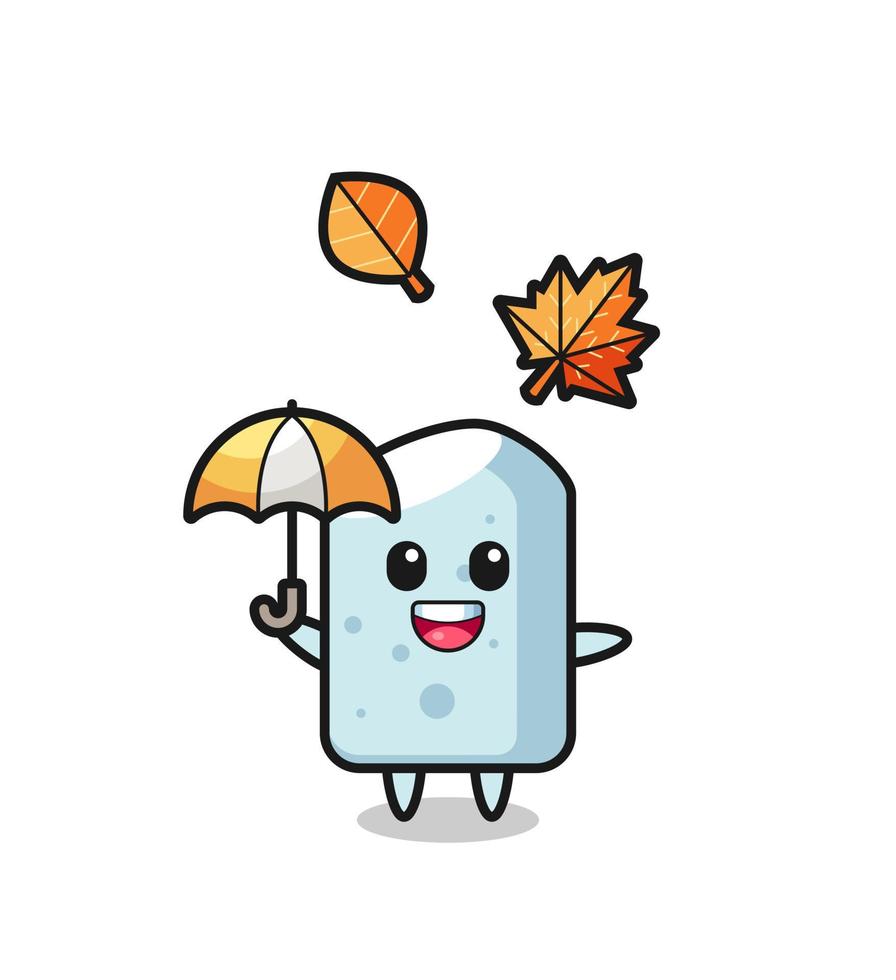 cartoon of the cute chalk holding an umbrella in autumn vector