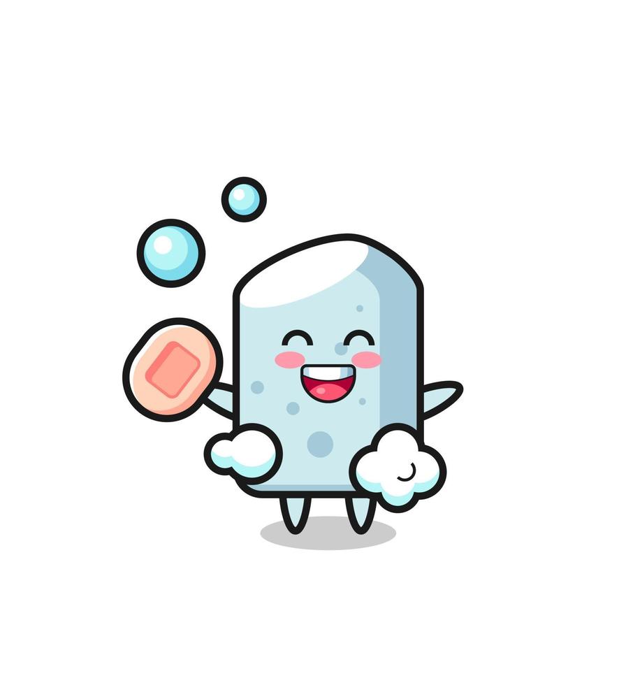 chalk character is bathing while holding soap vector