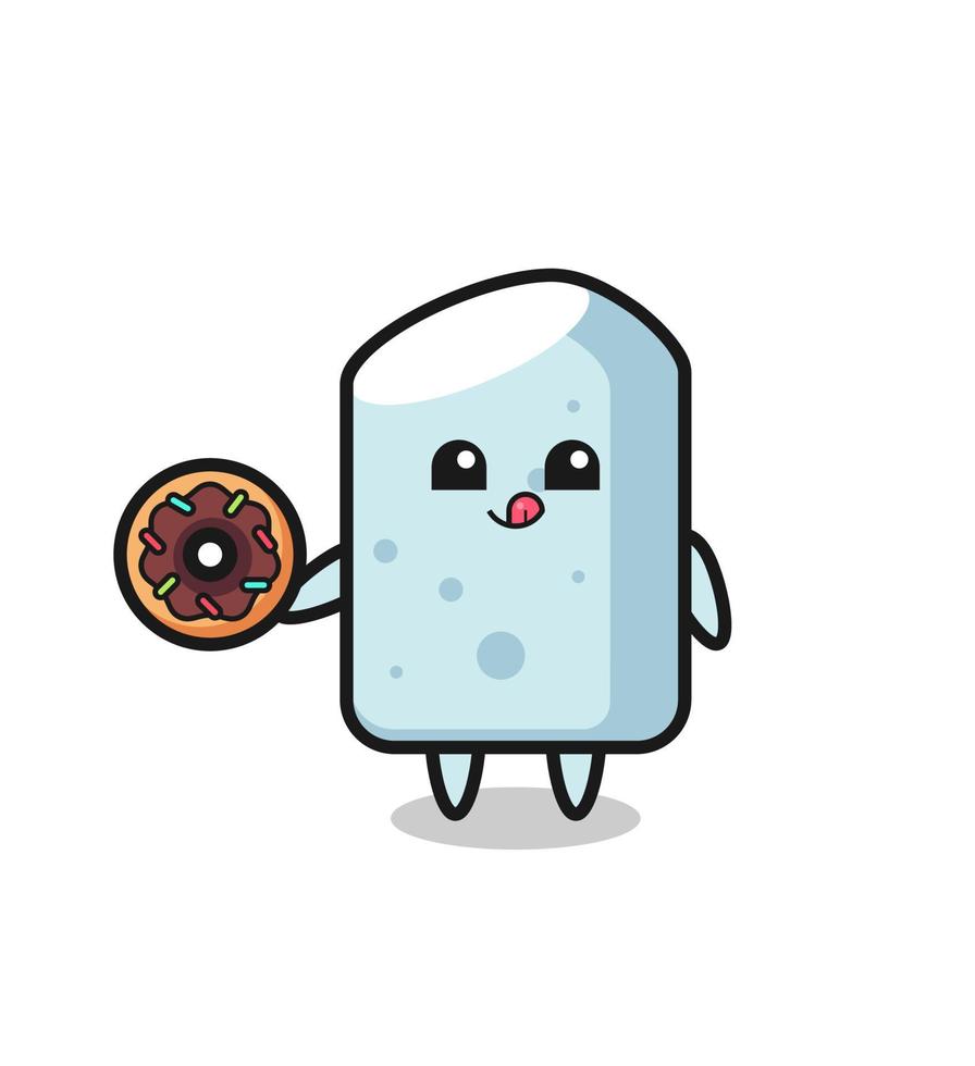 illustration of an chalk character eating a doughnut vector