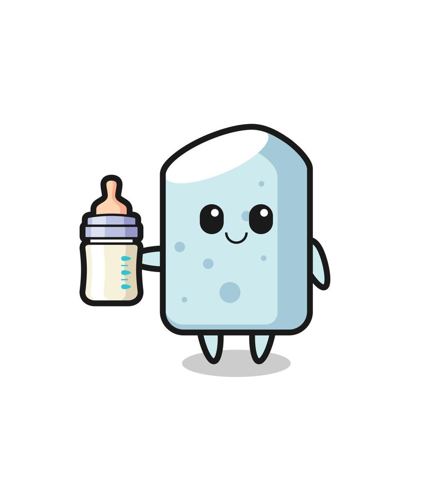 personaje de dibujos animados de tiza de bebé con botella de leche vector