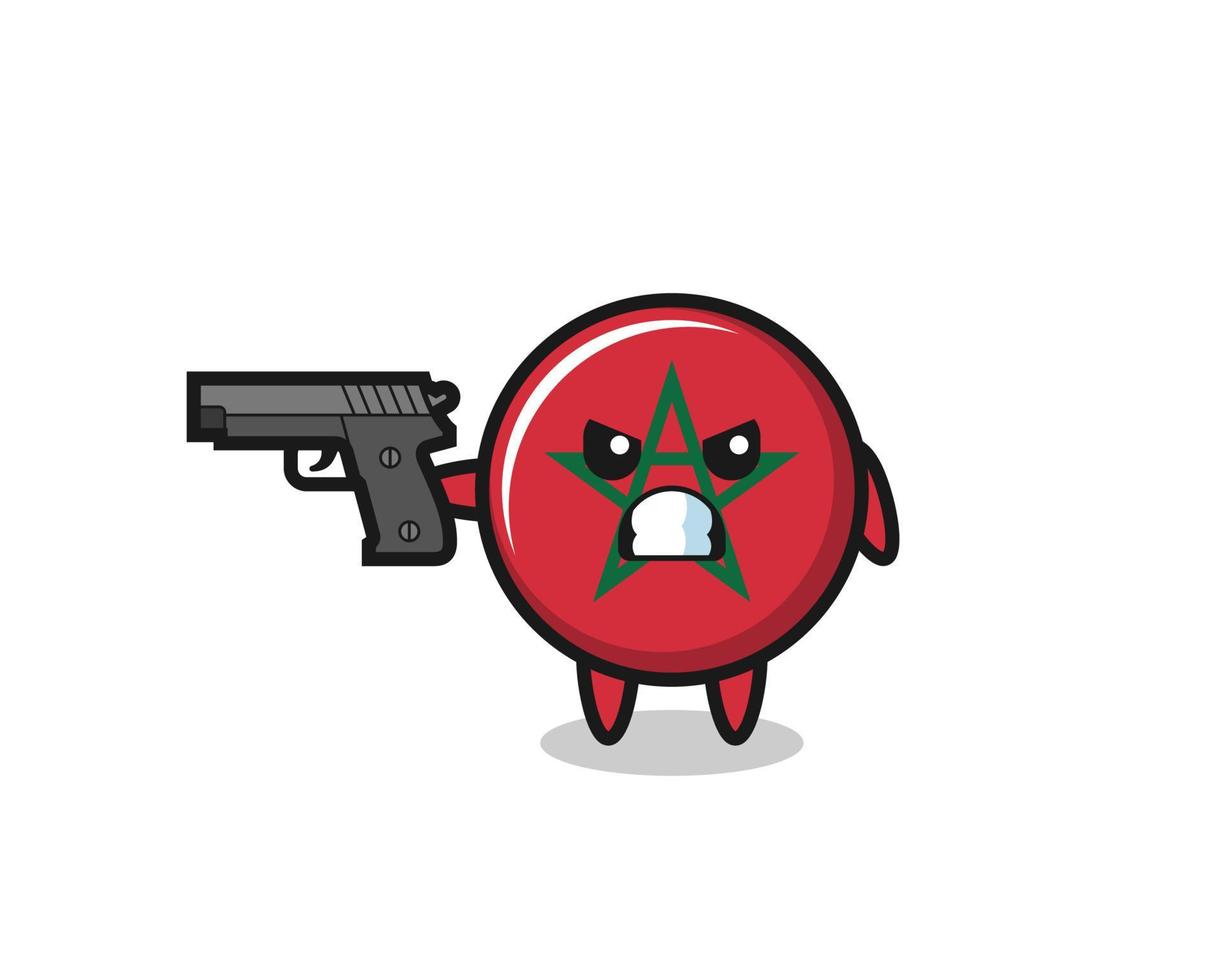 the cute morocco flag character shoot with a gun vector