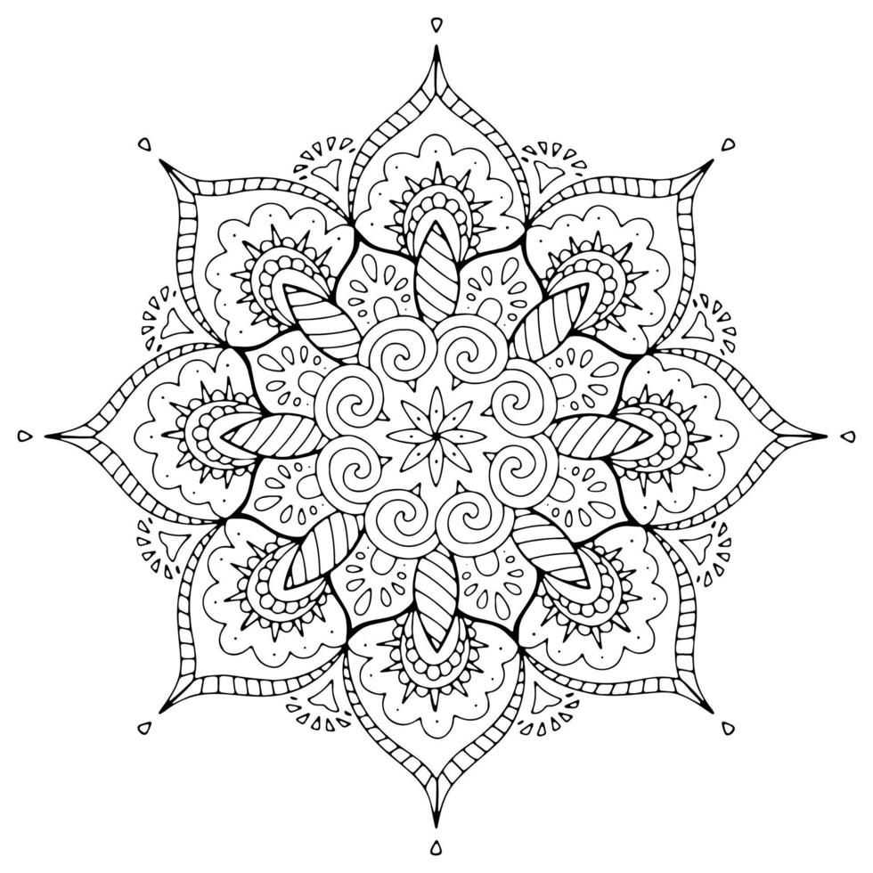 Circular pattern in form of mandala for Henna, Mehndi, tattoo, decoration. Decorative ornament in ethnic oriental style. Coloring book page. vector