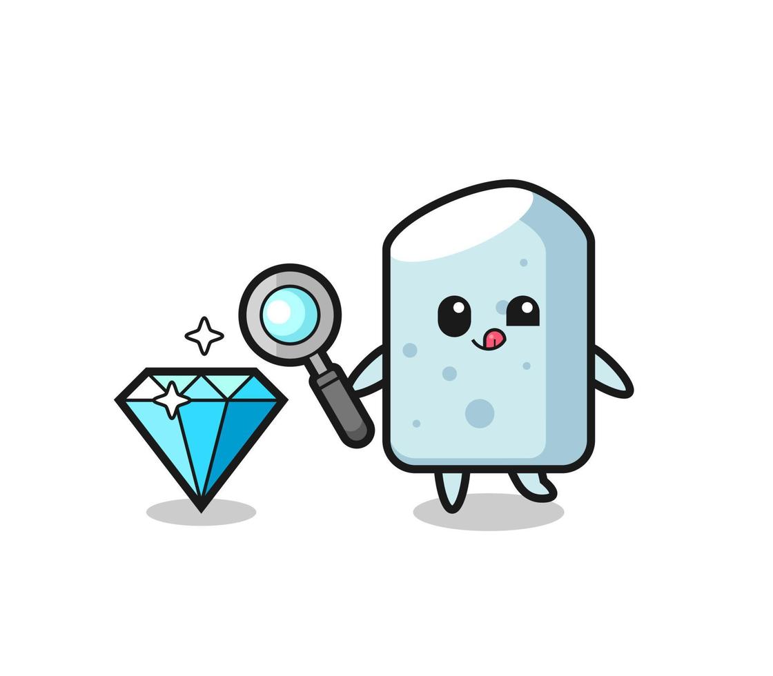 chalk mascot is checking the authenticity of a diamond vector
