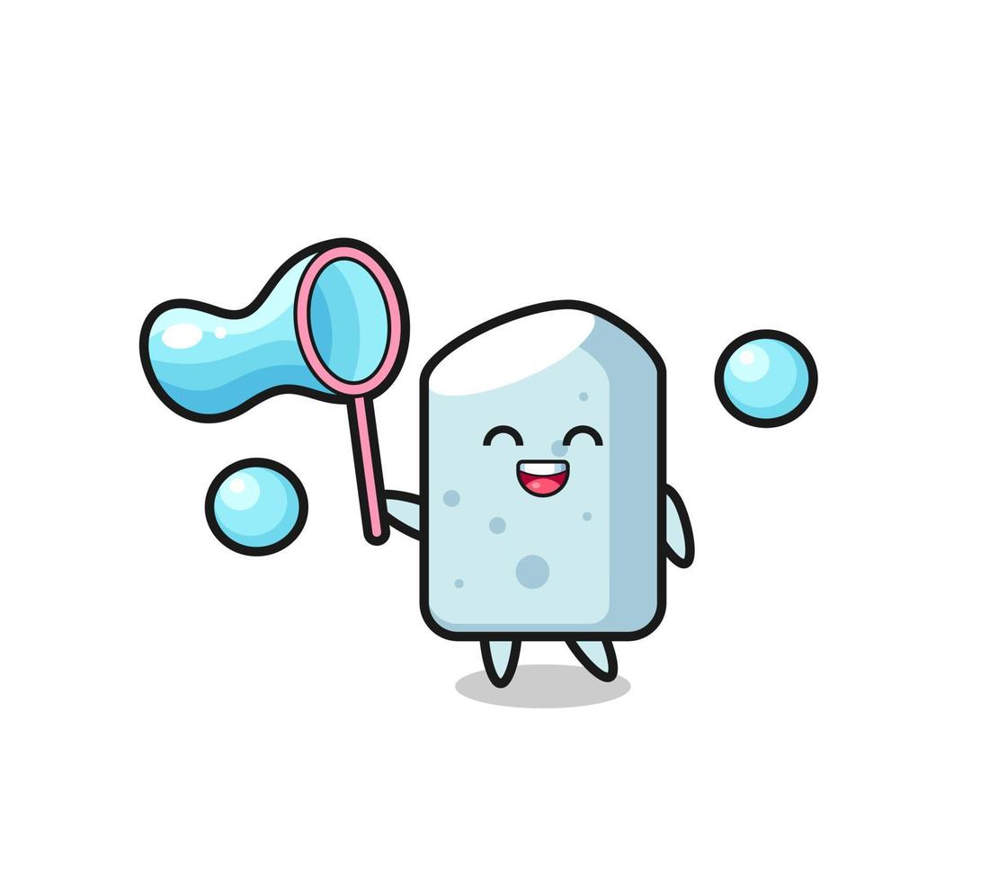 happy chalk cartoon playing soap bubble vector