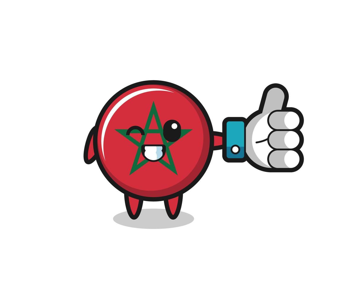 cute morocco flag with social media thumbs up symbol vector