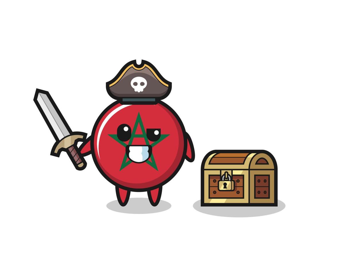 the morocco flag pirate character holding sword beside a treasure box vector