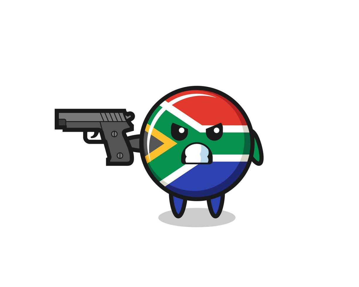 the cute south africa flag character shoot with a gun vector