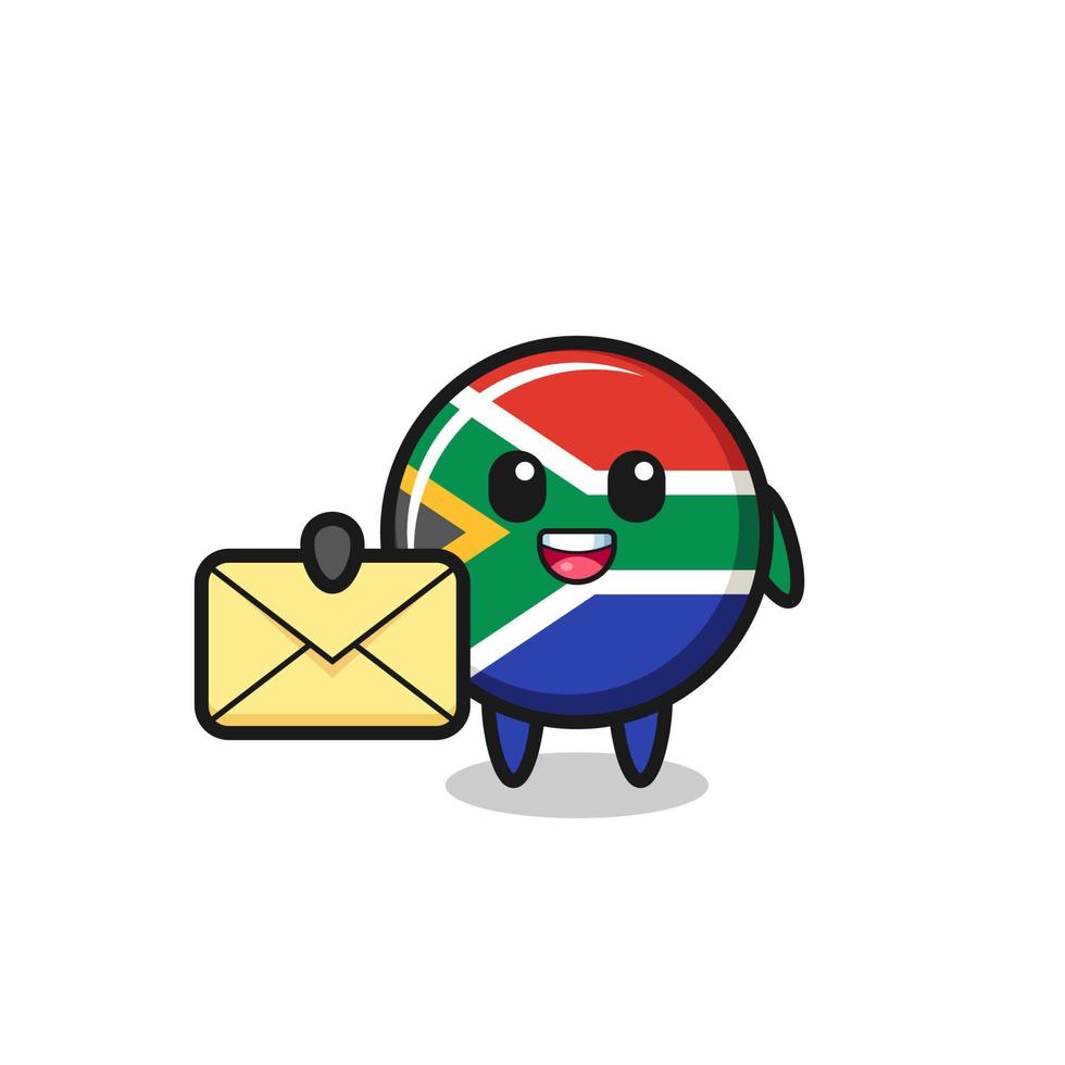 cartoon illustration of south africa flag holding a yellow letter vector
