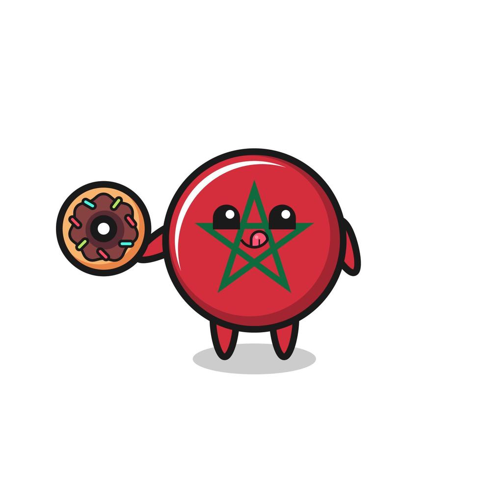 illustration of an morocco flag character eating a doughnut vector