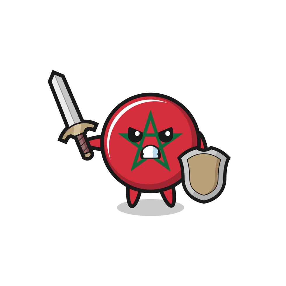 cute morocco flag soldier fighting with sword and shield vector