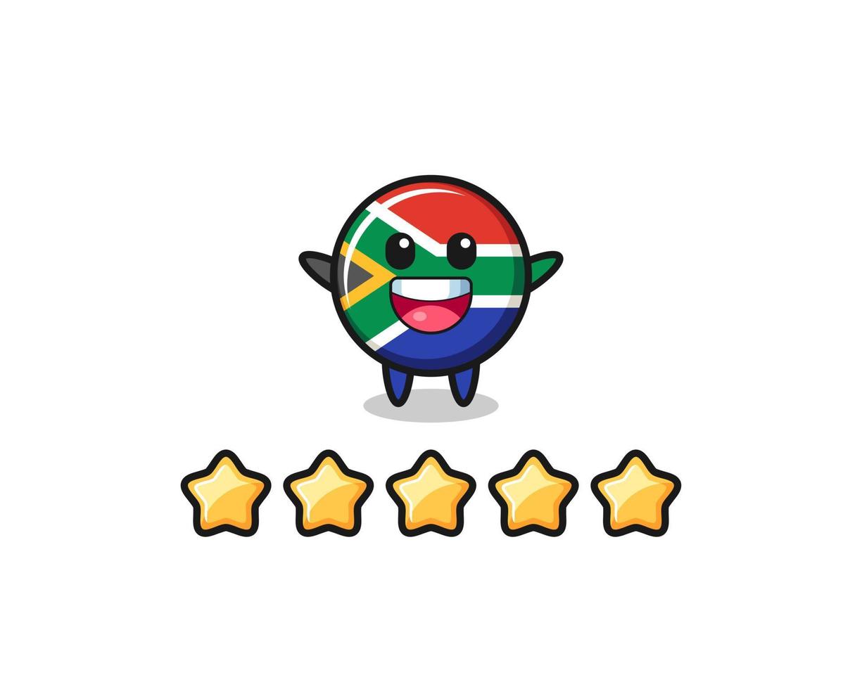 the illustration of customer best rating, south africa flag cute character with 5 stars vector