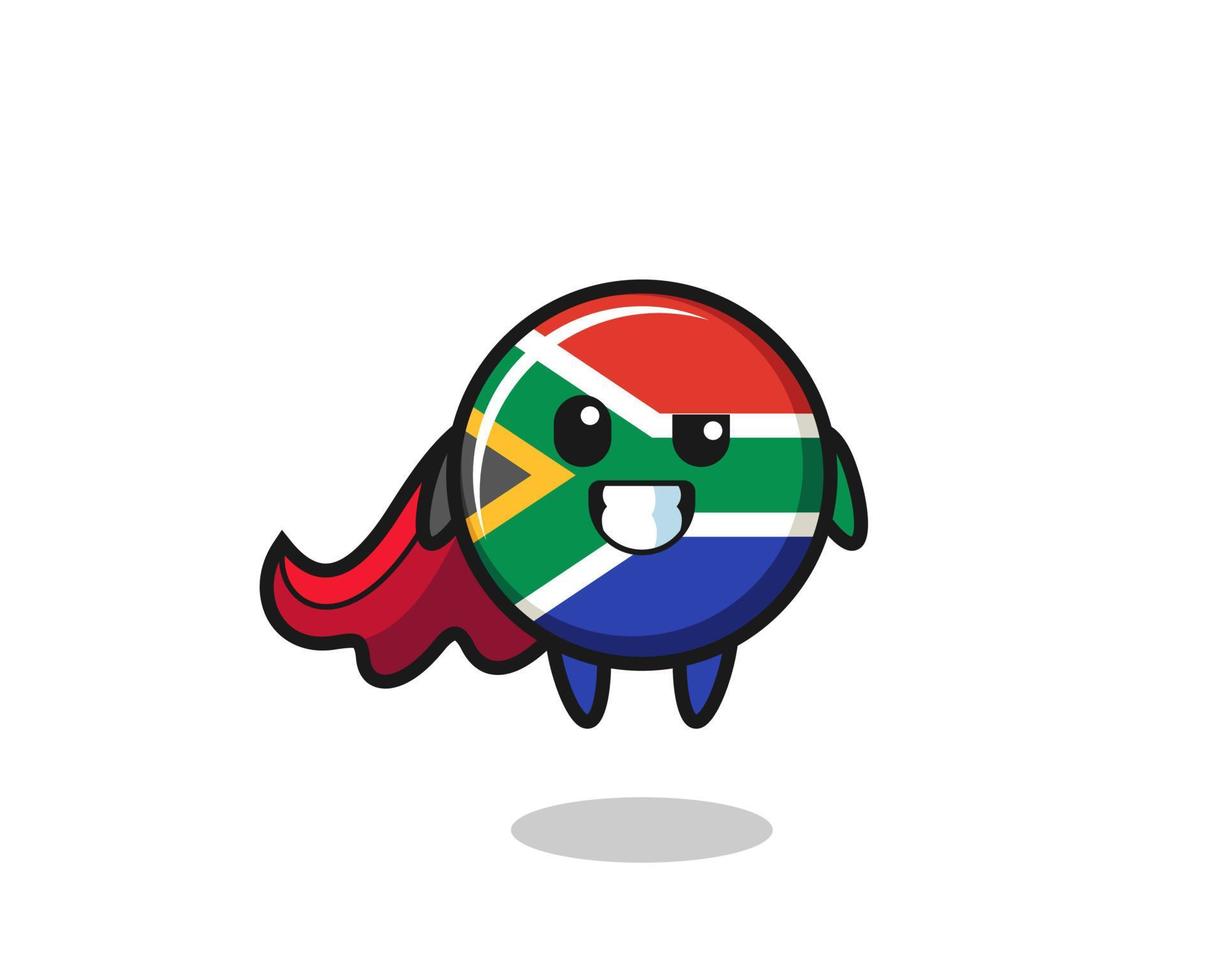 el lindo personaje de la bandera de sudáfrica como un superhéroe volador vector