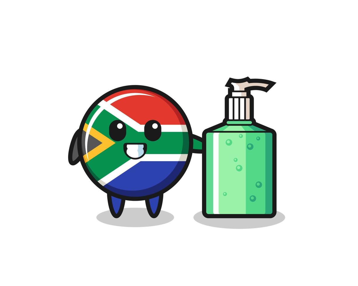 cute south africa flag cartoon with hand sanitizer vector