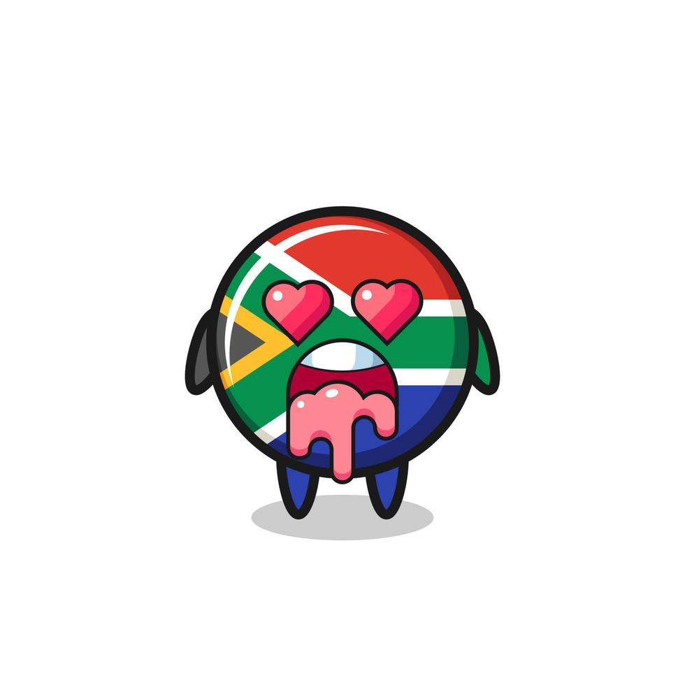 the falling in love expression of a cute south africa flag with heart shaped eyes vector