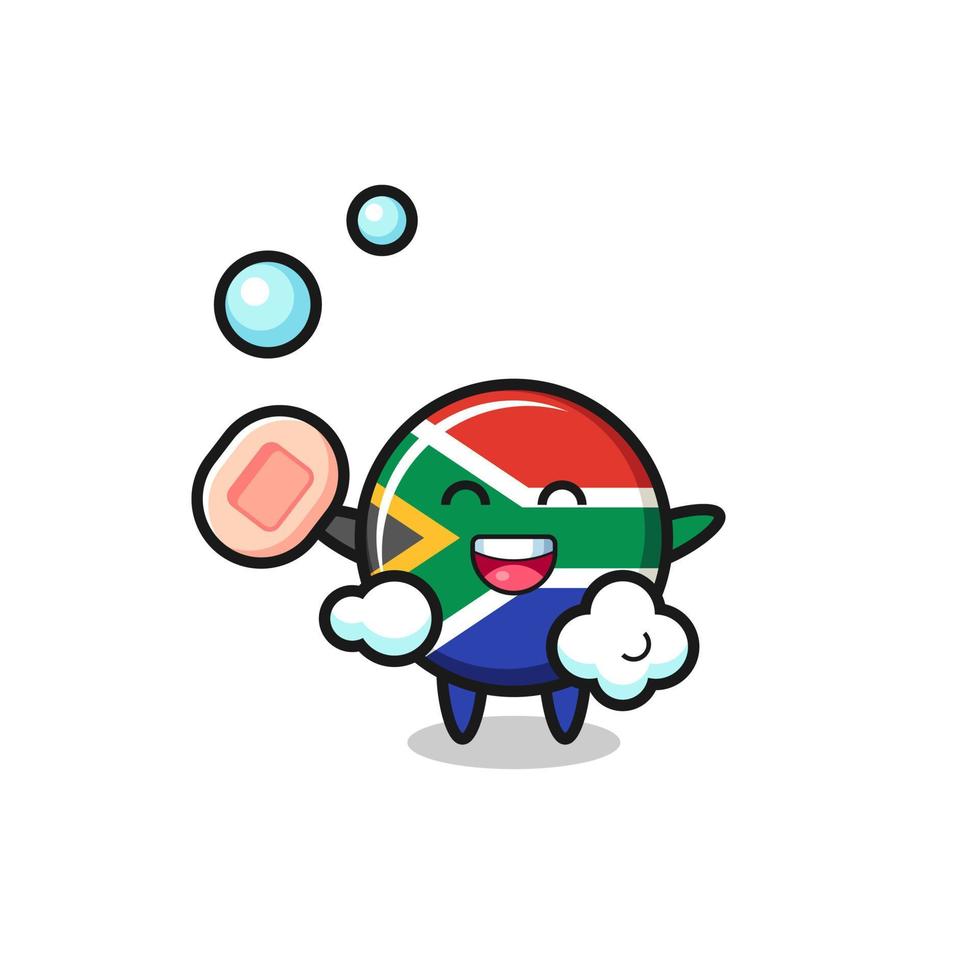 south africa flag character is bathing while holding soap vector