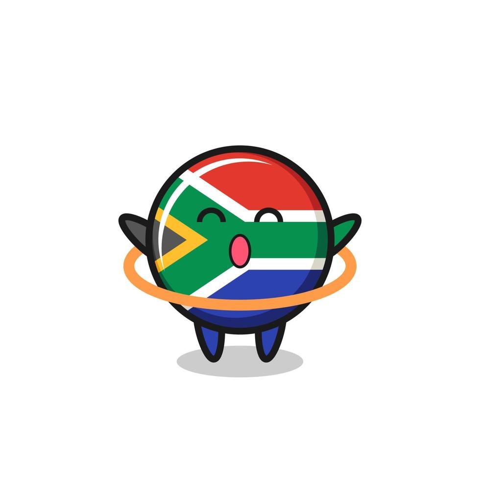 linda caricatura de la bandera de sudáfrica está jugando hula hoop vector