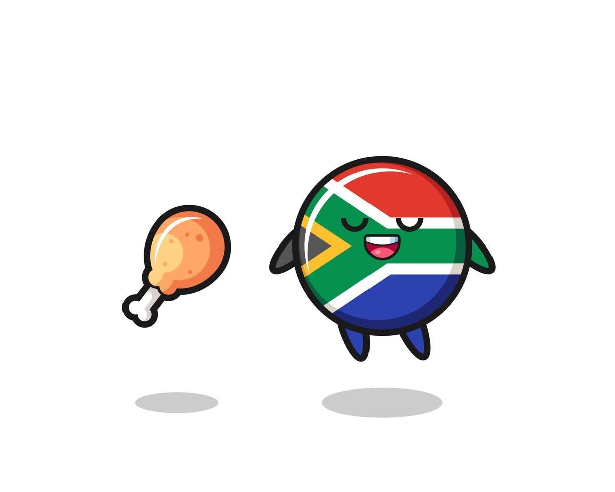 cute south africa flag floating and tempted because of fried chicken vector