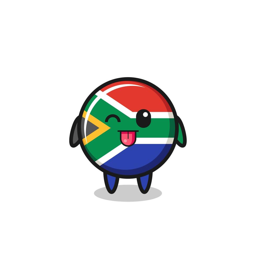 cute south africa flag character in sweet expression while sticking out her tongue vector