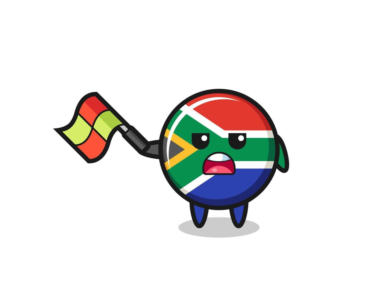 caricatura de la bandera de sudáfrica mientras el juez de línea sostiene la bandera en un ángulo de 45 grados vector