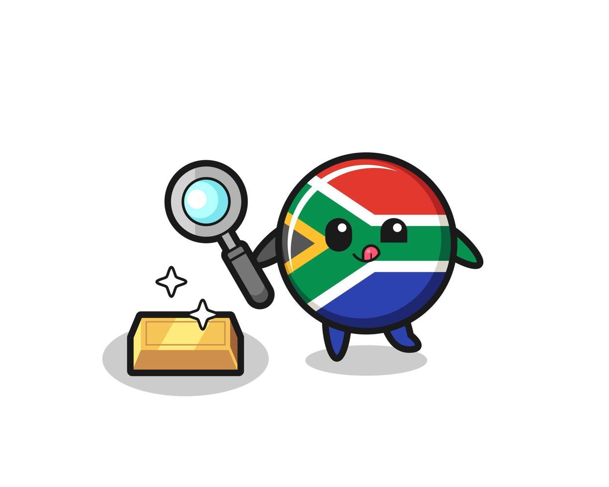 south africa flag character is checking the authenticity of the gold bullion vector