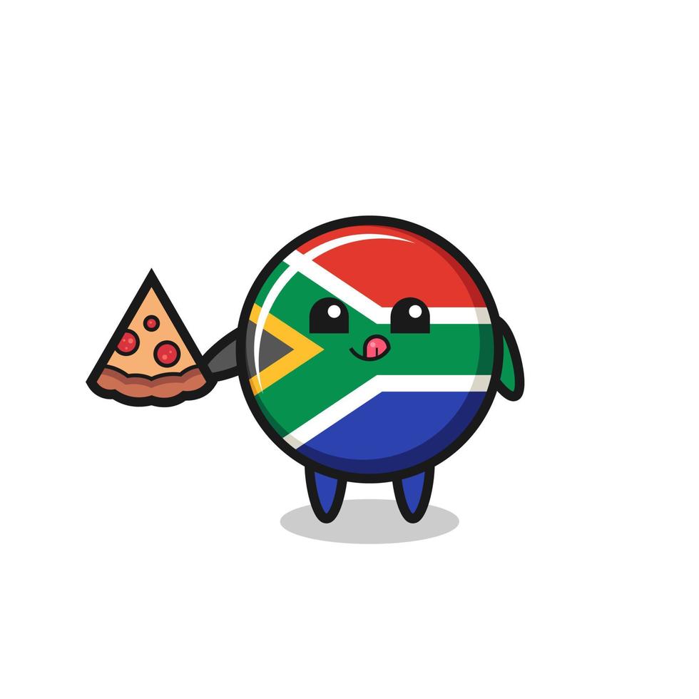 linda caricatura de la bandera de sudáfrica comiendo pizza vector